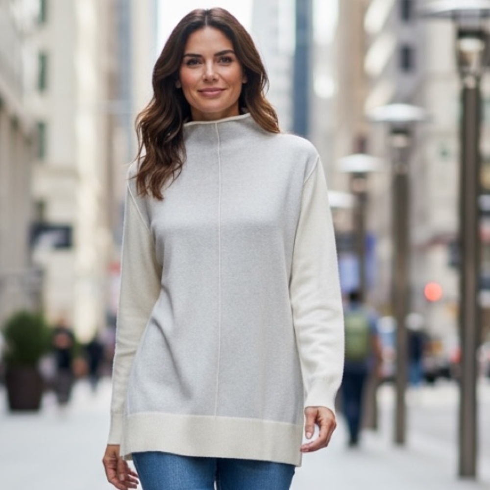 BANANA REPUBLIC CASHMERE BLEND ITALIAN WOOL - CLASSIC TUNIC CREAM SWEATER SZ MED
